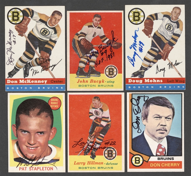 1954-55 to 1974-75 Topps/O-Pee-Chee Hockey Boston Bruins Signed Rookie Card Collection of 7 Including HOFers Johnny Bucyk and Harry Sinden