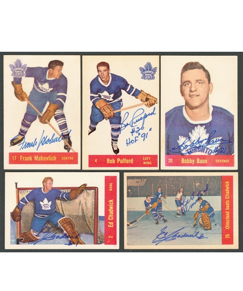 1955-56 to 1963-64 Parkhurst Hockey Toronto Maple Leafs Signed Card and Rookie Card Collection of 9 Including HOFers Dick Duff, Bob Pulford and Frank Mahovlich