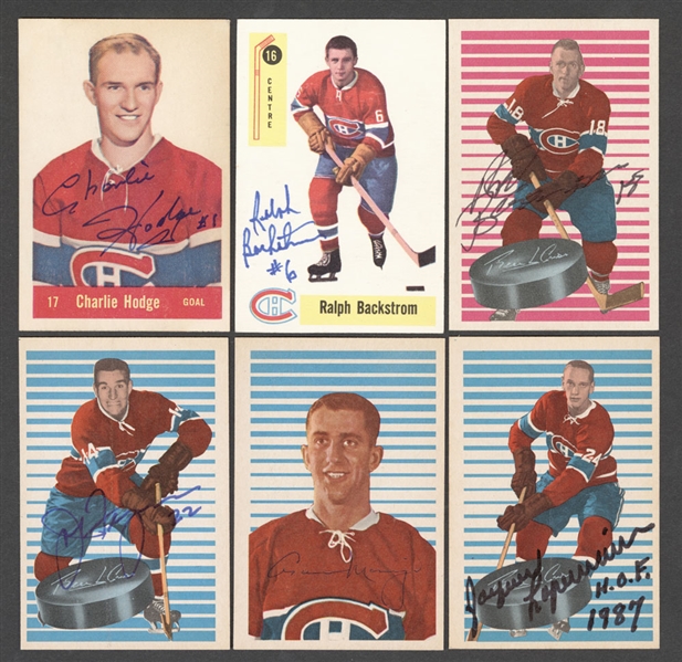 1957-58 to 1963-64 Parkhurst Hockey Montreal Canadiens Signed Rookie Card Collection of 11 Including HOFer Jacques Laperriere (2) Plus Hodge, Backstrom, Ferguson and Others