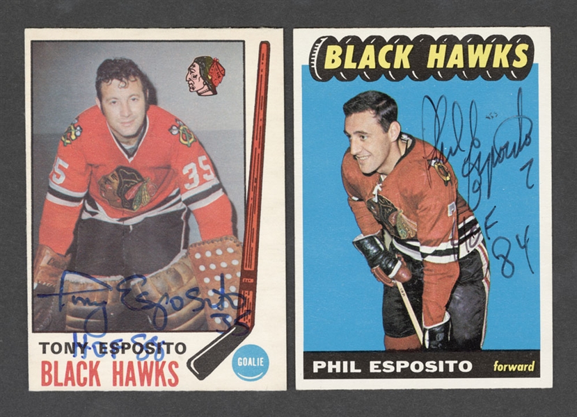 1961-62 to 1969-70 Topps/O-Pee-Chee Hockey Chicago Blackhawks Signed Rookie Card Collection of 5 Including HOFers Phil and Tony Esposito