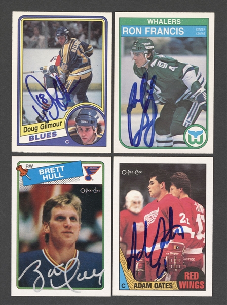 1982-83 to 1991-92 O-Pee-Chee/Upper Deck/Pro Set Hockey Signed Rookie Cards (8) Including HOFers Ron Francis, Doug Gilmour, Adam Oates, Brett Hull, Joe Sakic, Mats Sundin, Teemu Selanne and Pat Burns