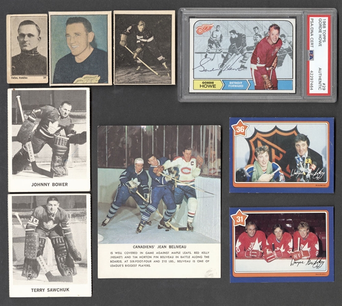 1924-25 Maple Crispette V130 #25 Jake Forbes, 1951 Berk Ross "Hit Parade of Champions" Sid Abel and Bill Quackenbush Cards, 1968-69 Topps #29 Gordie Howe Signed Card (PSA/DNA) and Much More