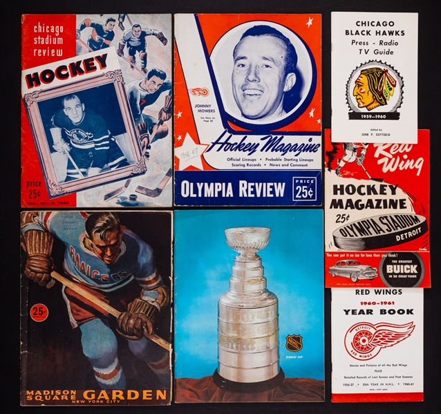 Detroit Red Wings, New York Rangers and Chicago Black Hawks 1940s/1960s Hockey Programs/Media Guides (19) Plus 4 Others