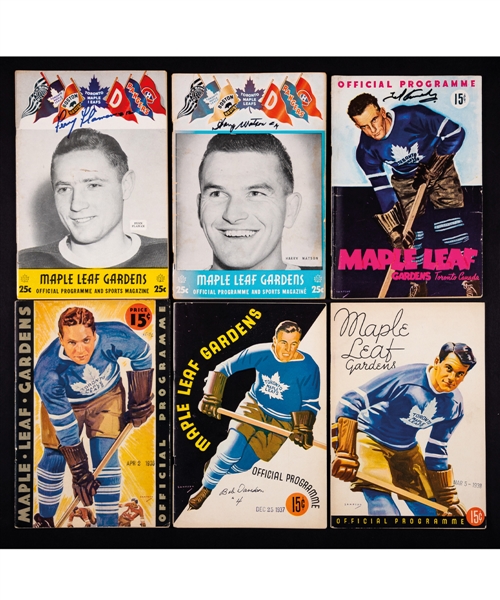 Maple Leaf Gardens / Toronto Maple Leafs 1930s/1960s Program Collection of 55 including 11 Individually Signed 