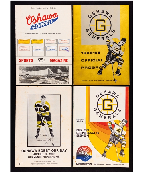 1964-65 and 1965-66 Oshawa Generals Programs with Orr, 1979 Bobby Orr Day Program and 1983 Oshawa Generals 1965-66 Reunion Program Signed by Orr, Cashman and Others