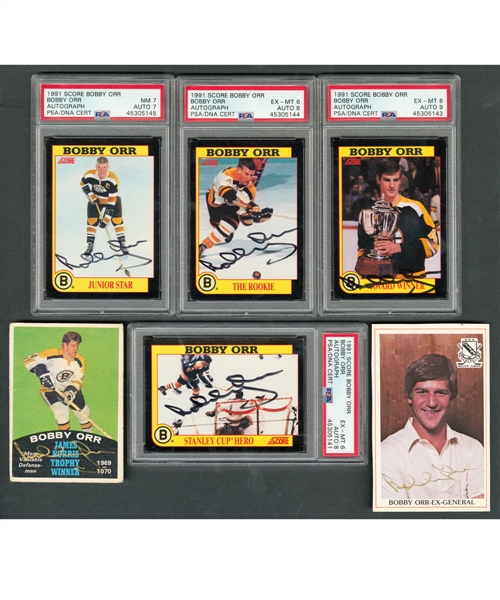 Bobby Orr Signed 1991-92 Score Hockey Card Collection of 6 (PSA/DNA Certified) Plus 3 Other Signed Cards