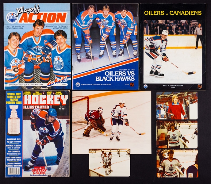 Edmonton Oilers 1980-87 Hockey Program Collection of 59 Plus Memorabilia