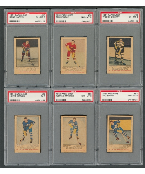 1951-52 Parkhurst Hockey PSA-Graded Card Collection of 15 Including #56 HOFer Ted Lindsay RC (PSA 8) and #10 HOFer Doug Harvey RC (PSA 6)