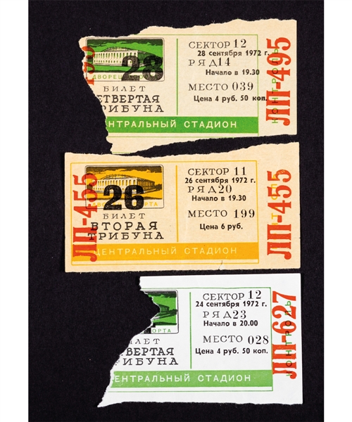 1972 Canada-Russia Summit Series Game 6 and 8 Ticket Stubs (2) Plus Game 7 Full Ticket from Moscow