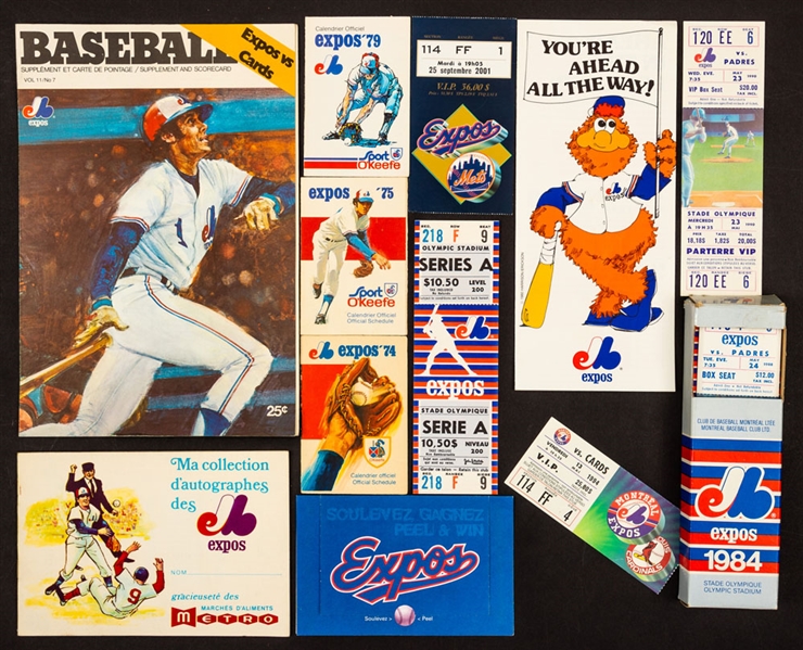 Vintage 1970s to 1990s Montreal Expos Memorabilia Collection Including Programs, Schedules, Tickets and Much More!
