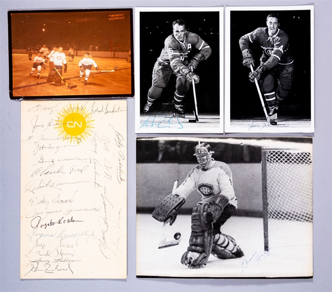1966-67 Montreal Canadiens 1966-67 Team-Signed Sheet, 1968-69 Team-Signed CN Rail Menu, Publications Including 1966-67 NHL All-Star Game Program and More!