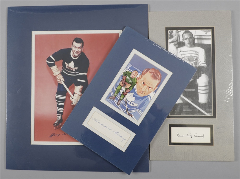 Deceased HOFers King Clancy, Happy Day and Harry Watson Signed Toronto Maple Leafs Matted Displays