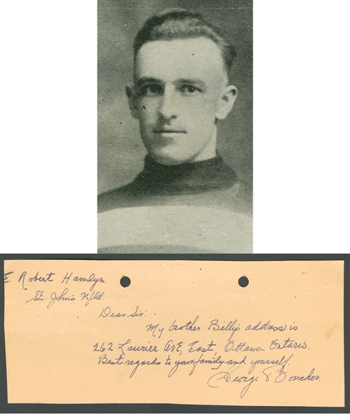 Deceased HOFer George "Buck" Boucher (Ottawa Senators - Montreal Maroons) Signed Note from the E. Robert Hamlyn Collection