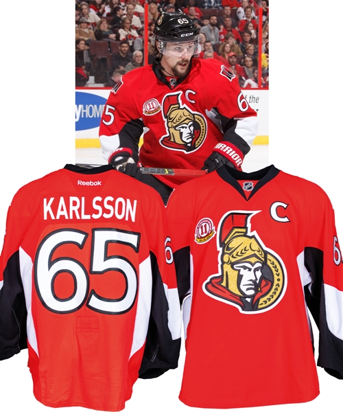 Erik Karlssons 2016-17 Ottawa Senators Game-Worn Captains Jersey with Team COA - Alfredsson Retirement Night Patch!