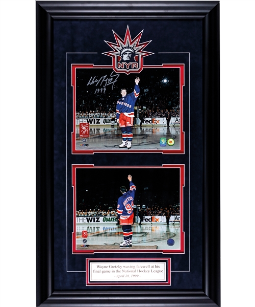 Wayne Gretzky New York Rangers Signed "Final Game Farewell" Framed Display with WGA COA (24 ½” x 30 ½”) 