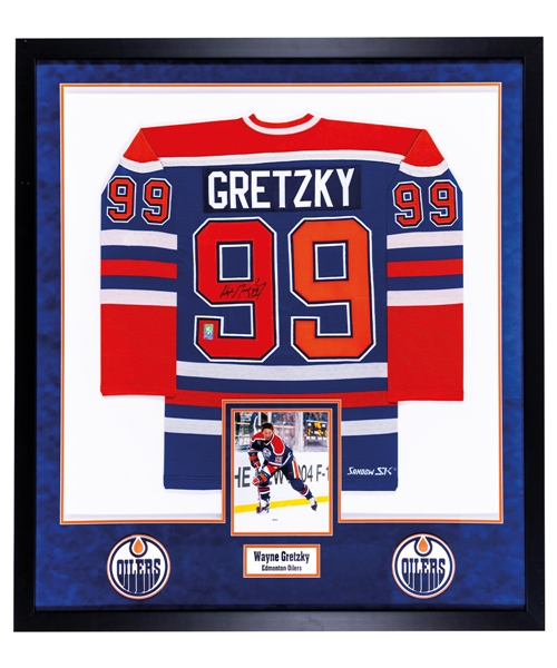 Wayne Gretzky Signed Edmonton Oilers “1979-80 Rookie Season” Jersey Framed Display with WGA COA (42" x 47") 