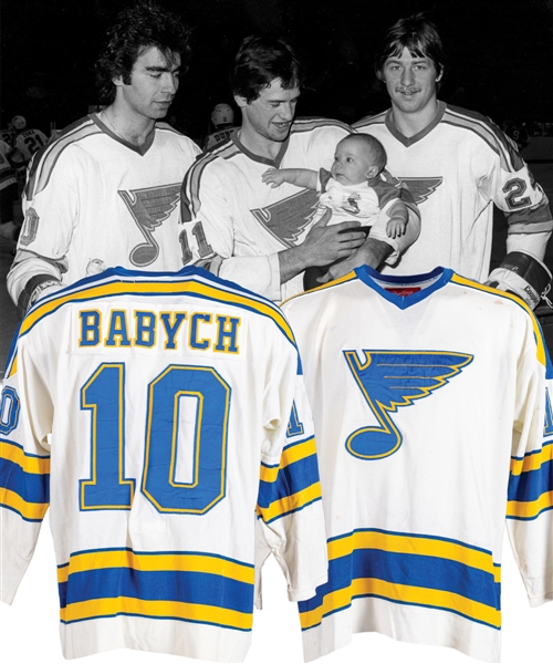 Wayne Babychs Late-1970s/Early-1980s St. Louis Blues Game-Worn Jersey with LOA - Team Repairs! - Photo-Matched!