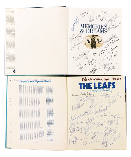 "The Leafs; The First 50 Years" Hardcover Book Signed by 60+ Including 10 Deceased HOFers, "Memories & Dreams" Hardcover Book Signed by 18 Plus Toronto Maple Leafs Programs and Tickets