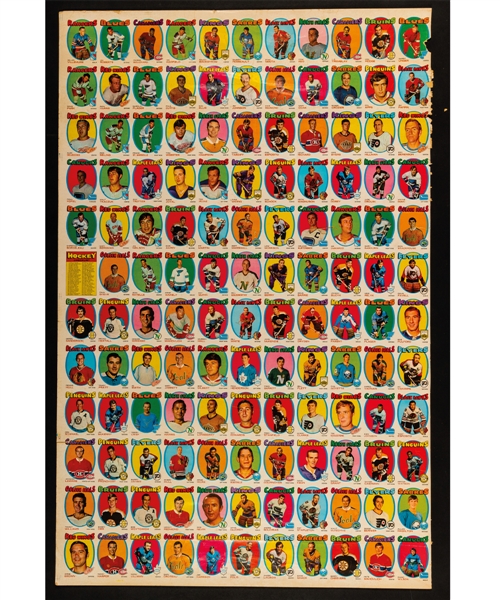 1971-72 O-Pee-Chee Hockey 132-Card Uncut Sheet (Blank Back) Including Ken Dryden Rookie Card, Bobby Hull and Bobby Orr