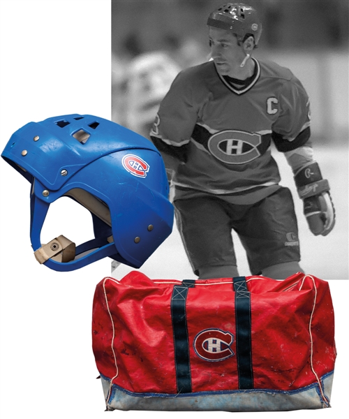 Bob Gaineys Montreal Canadiens Game-Used Equipment Collection Including 1982-85 Jofa Game-Worn Helmet and Canadiens Equipment Bag from His Personal Collection with LOA 