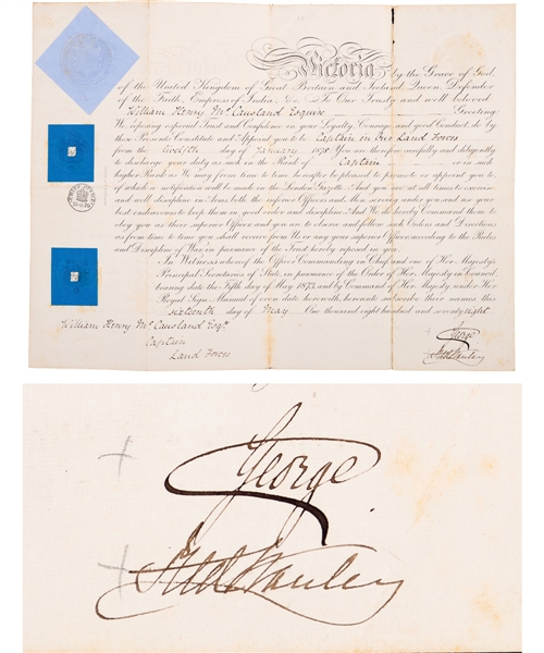 Lord Stanley and Prince George Dual-Signed 1878 Military Commission Document (12" x 16") 