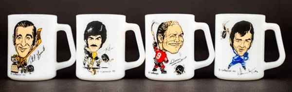 1971-72 Macs Milk Sporticatures Mug Collection of 4 with Hull, Keon, Esposito and Sanderson 