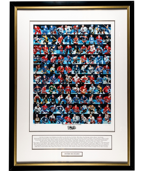 Henri Richards "100 Greatest NHL Players" Limited-Edition Framed Display AP 16/100 from His Personal Collection with Family LOA (32” x 43 ½”) 