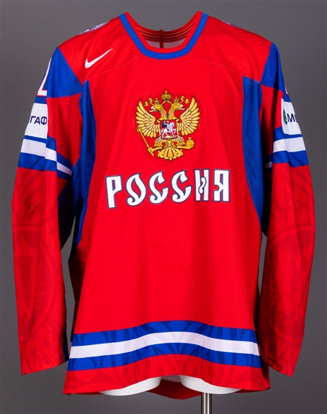 Nikita Nikitins 2012 IIHF World Hockey Championships Team Russia Game-Worn Jersey with LOA - Photo-Matched!