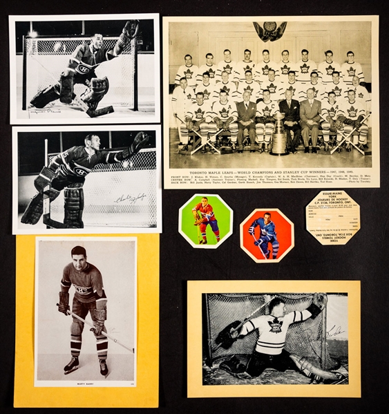 1960-61 York Peanut Butter Photos of Jacques Plante & Charlie Hodge Plus Canada Starch/Bee Hive/Quaker Oats Photos and Assorted Hockey Cards