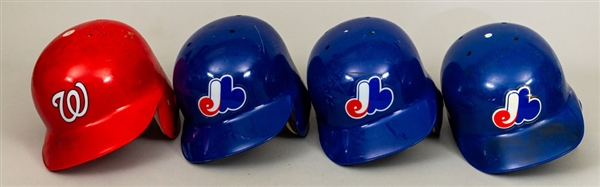 Circa Early-2000s Montreal Expos Batting Helmets (3) Plus Late-2000s Washington Nationals Batting Helmet Attributed to Elijah Dukes 