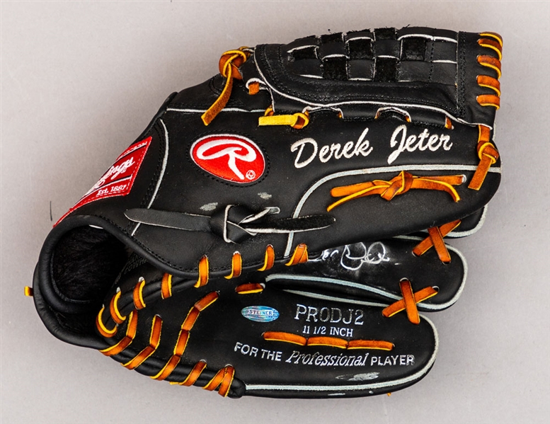 Derek Jeter Signed Rawlings PRODJ2 Model Glove (with Steiner COA) Plus Jason Giambi’s 2000s New York Yankees Signed Game-Used Louisville Slugger Bat with LOA