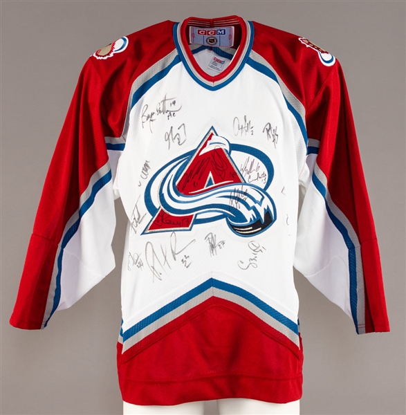 Patrick Roy Colorado Avalanche 1997-98 Team-Signed Game-Issued Stick, Avalanche Team-Signed Jersey and 1999-00 Limited-Edition Team-Signed "Wild Wild West" Print with LOA 