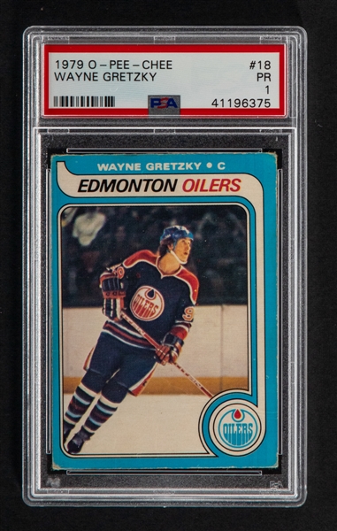 1979-80 O-Pee-Chee Hockey Card #18 HOFer Wayne Gretzky Rookie - Graded PSA 1