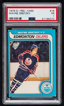 1979-80 O-Pee-Chee Hockey Card #18 HOFer Wayne Gretzky Rookie - Graded PSA 1