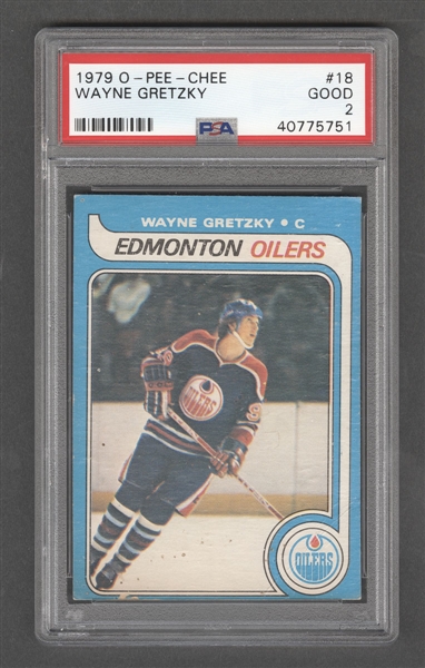 1979-80 O-Pee-Chee Hockey Card #18 HOFer Wayne Gretzky Rookie - Graded PSA 2