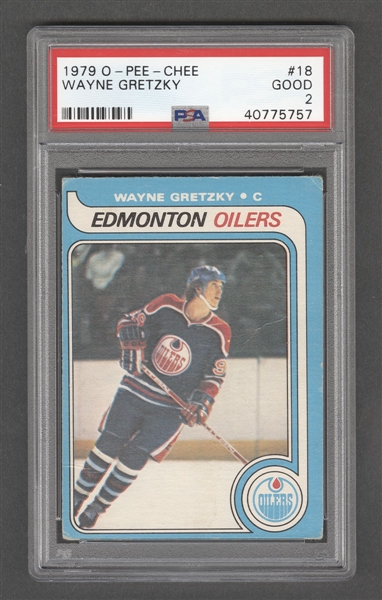 1979-80 O-Pee-Chee Hockey Card #18 HOFer Wayne Gretzky Rookie - Graded PSA 2