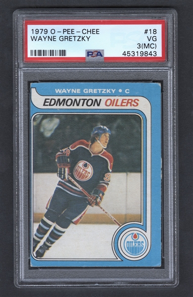 1979-80 O-Pee-Chee Hockey Card #18 HOFer Wayne Gretzky Rookie - Graded PSA 3 (MC)