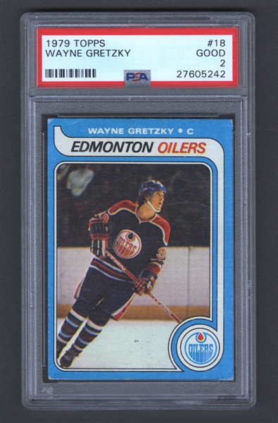 1979-80 Topps Hockey Card #18 HOFer Wayne Gretzky Rookie - Graded PSA 2