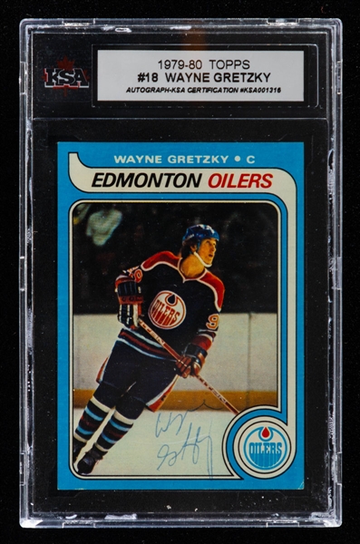 1979-80 Topps Hockey #18 HOFer Wayne Gretzky Signed Rookie Card - KSA Authenticated