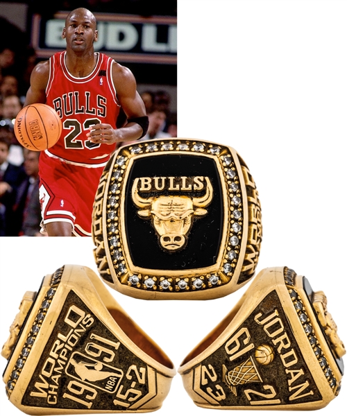 Michael Jordan 1990-91 Chicago Bulls NBA Championship 10K Gold Salesmans Sample Ring