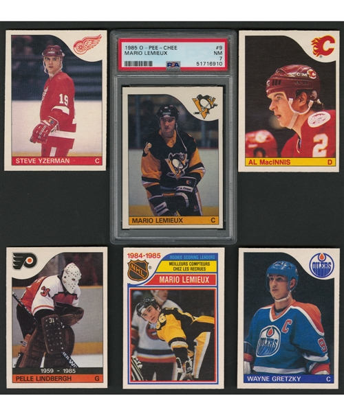 1985-86 O-Pee-Chee Hockey Complete 264-Card Set with Graded PSA 7 Mario Lemieux Rookie Card