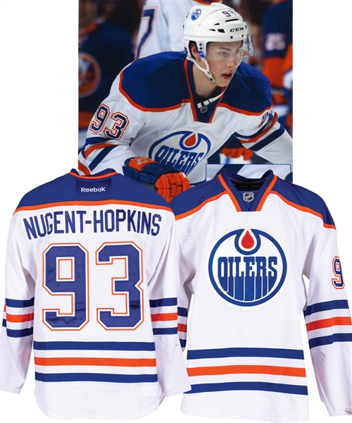 Ryan Nugent-Hopkins 2011-12 Edmonton Oilers Game-Worn Rookie Season White Retro Jersey with Team LOA - Photo-Matched!