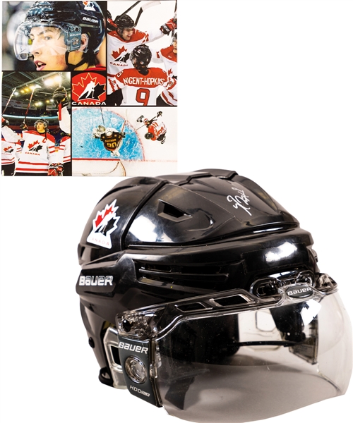 Ryan Nugent-Hopkins 2013 IIHF World Junior Championships Team Canada Signed Game-Worn Bauer Helmet Plus Signed Canvas Display with LOA – Photo-Matched! 