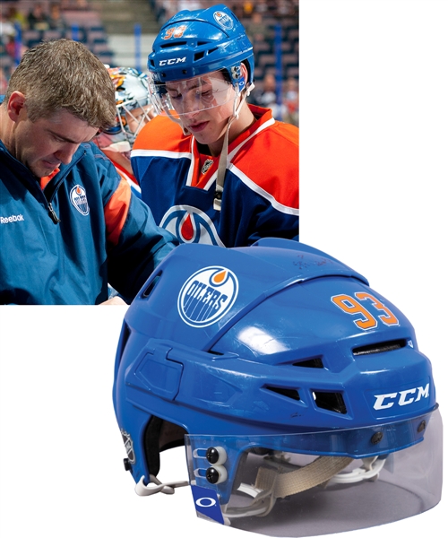 Ryan Nugent-Hopkins 2011-12 Edmonton Oilers Signed Game-Worn Rookie Season Helmet with Team LOA – Photo-Matched! 
