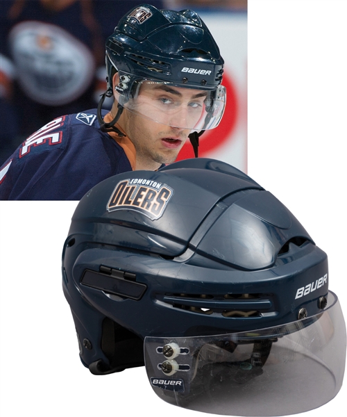 Jordan Eberle’s 2010-11 Edmonton Oilers Signed Game-Worn Rookie Season Helmet with Team LOA – Photo-Matched! 