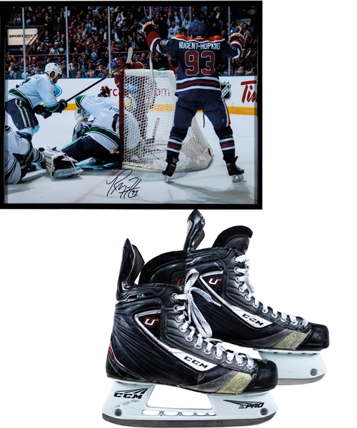 Ryan Nugent-Hopkins 2011-12 Edmonton Oilers Signed NHL Regular-Season Debut Game-Used Skates with Team LOA – Photo-Matched! 