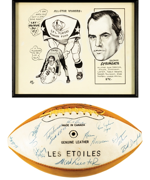 George Springates 1971 CFL All-Star Game Framed Artwork by Tex Coulter and 1971 CFL All-Star Game "CFL All-Stars" Team-Signed Football with Family LOA
