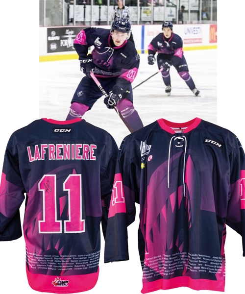 Alexis Lafrenieres 2017-18 QMJHL Rimouski Oceanic Signed "Pink in the Rink" Game-Worn Jersey
