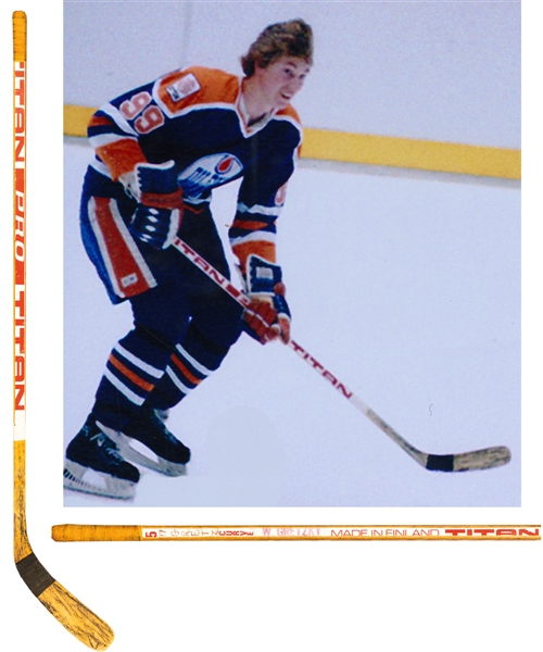 Wayne Gretzkys 1979-80 Edmonton Oilers Titan Pro Game-Used Rookie Season Stick with Shawn Chaulk LOA - Scarce Early Rookie Season Gamer!
