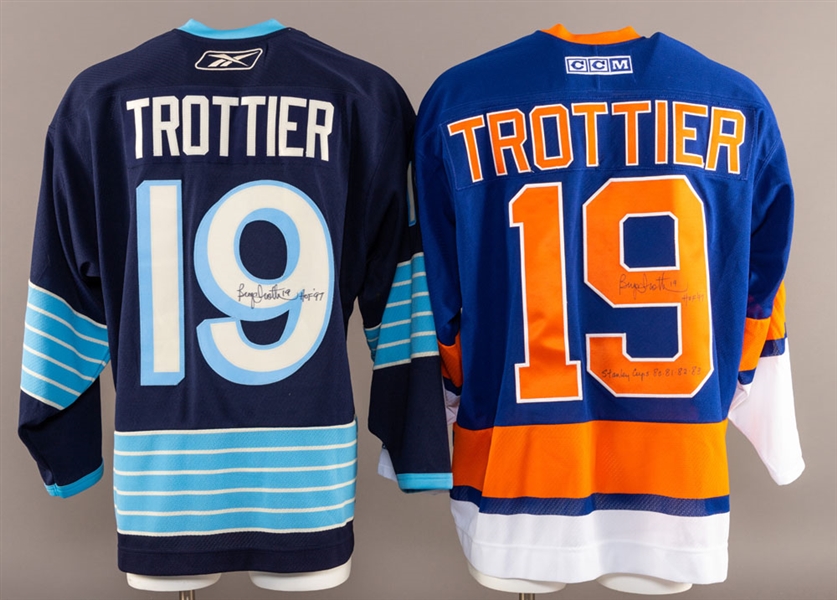 Bryan Trottier Signed New York Islanders Jersey with “Stanley Cups 80-81-82-83” Annotation Plus Signed 2011 Pittsburgh Penguins Winter Classic Jersey 